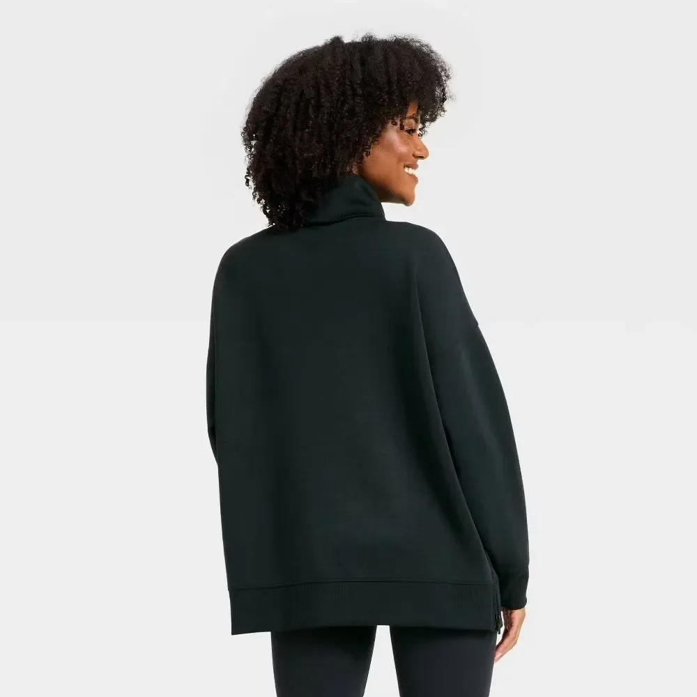 Women's Airy Sleek Funnel Neck Sweatshirt - All in Motion™ Black M - Picture 3 of 5